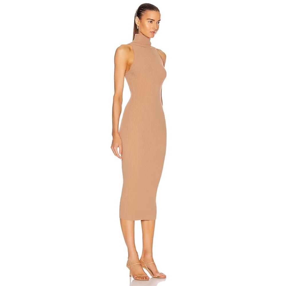 A.L.C. Ribbed Sleeveless Turtleneck Midi Dress in Camel